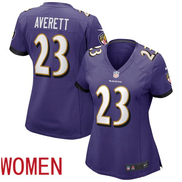 Women Baltimore Ravens #23 Anthony Averett Purple Nike Limited Player NFL Jersey